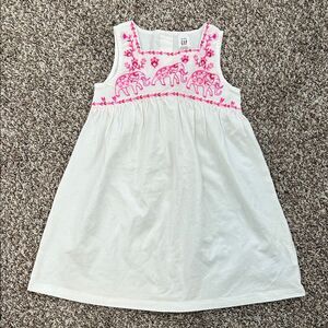 Gap Kids White and Pink Elephant Embroidered Kids Dress 4